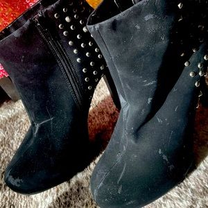 Madeline Stuart Blitz Black Vegan Suede Silver Studded Stiletto Booties Size 8